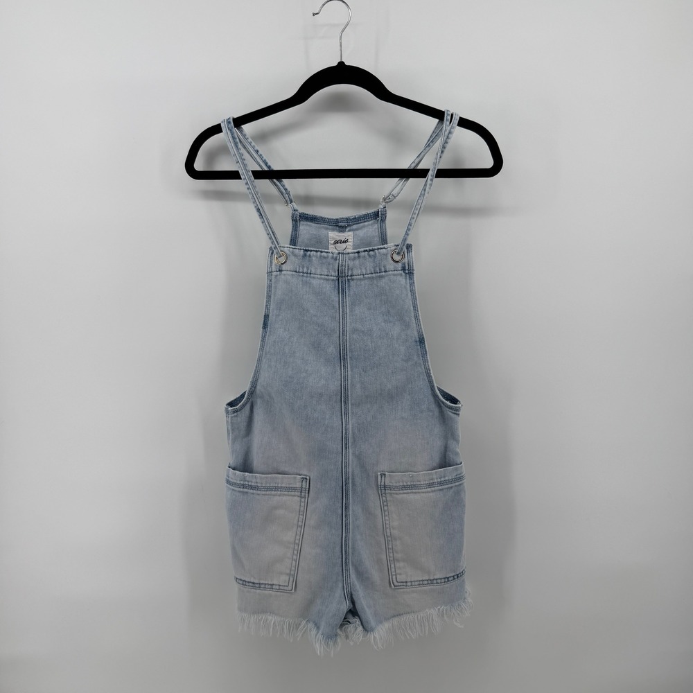Aerie‎ Shortall Overalls Frayed Hem XS Light Blue Women Denim Romper Jumpsuit